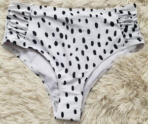 Mix Match High Waist Bikini Cheeky Bottoms Large Ruched Polka Spots Swimwear